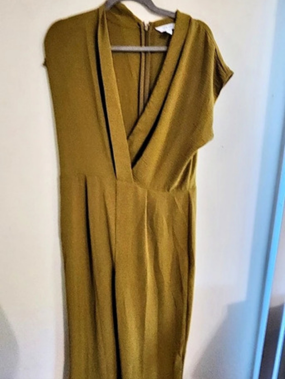 Nine West Olive Green V-Neck Short Sleeve Crop Jumpsuit Size Large
